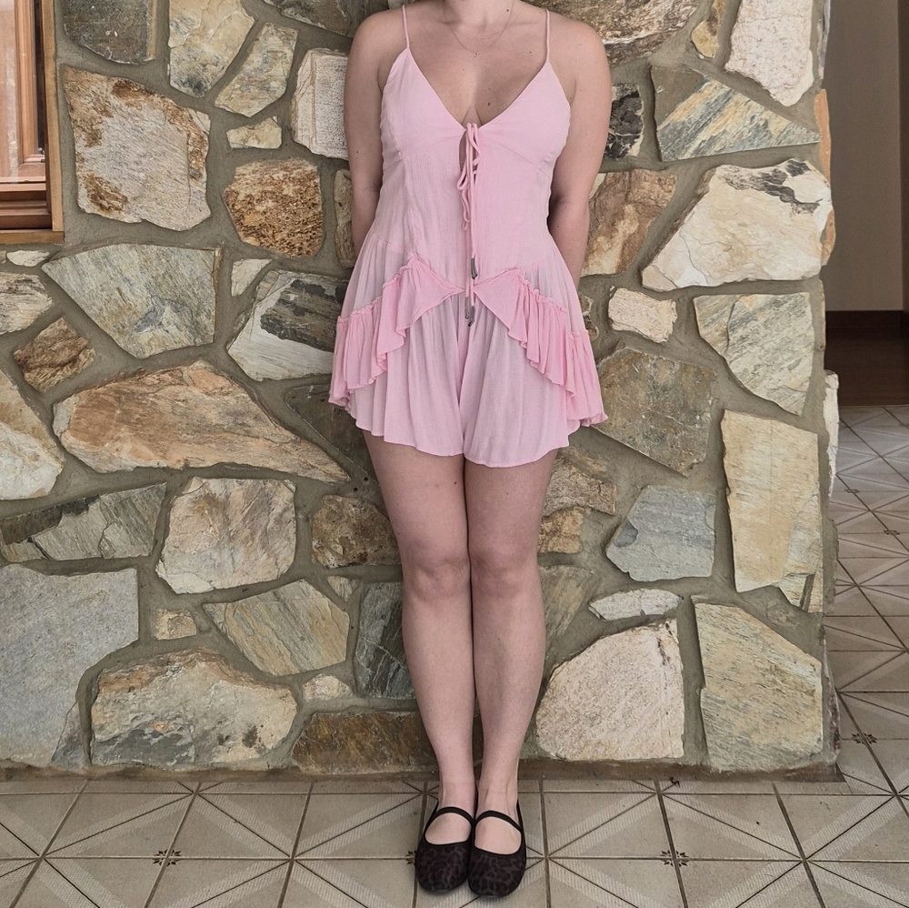 Free People Open Back Pink Romper Size M